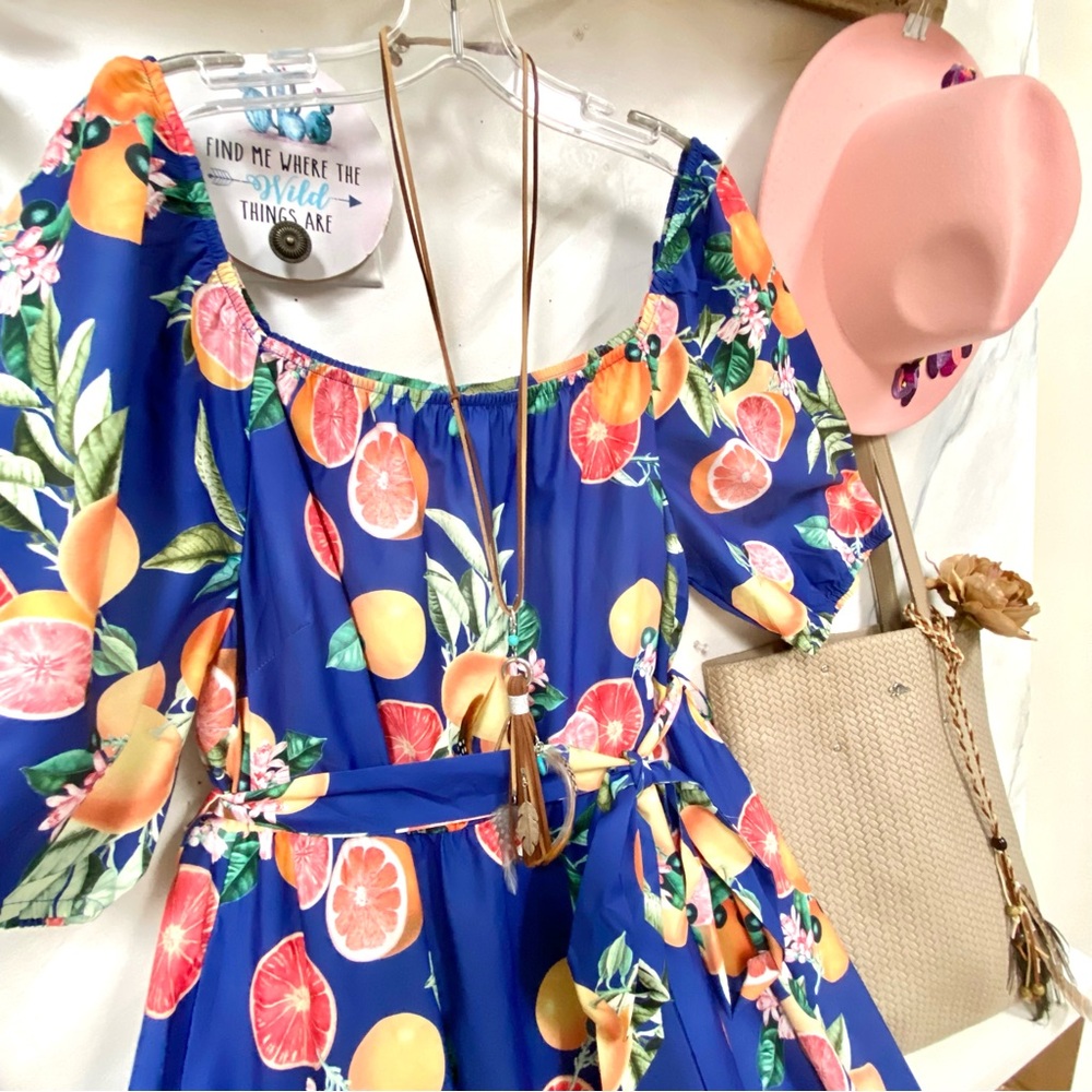 BloomChic Blue Floral Citrus Midi Dress - Picture 9 of 14